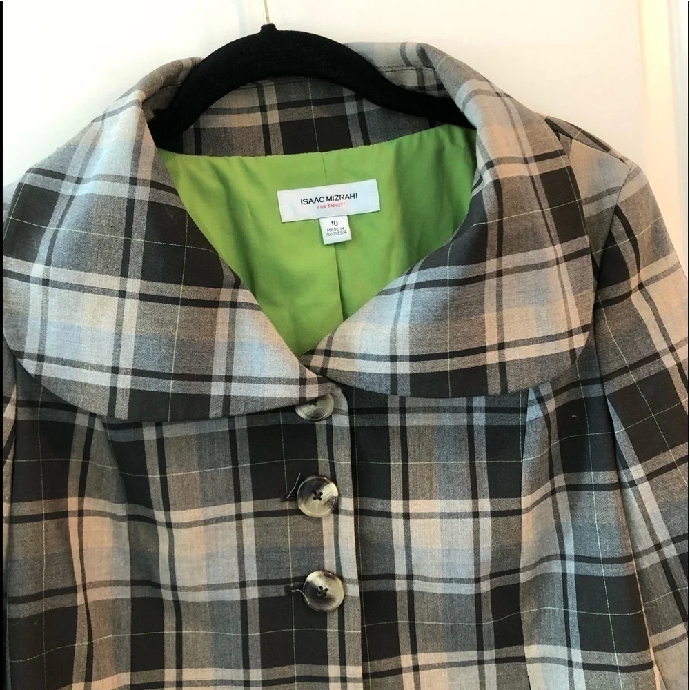 Isaac Mizrahi For Target Plaid Pleated Blazer Jacket